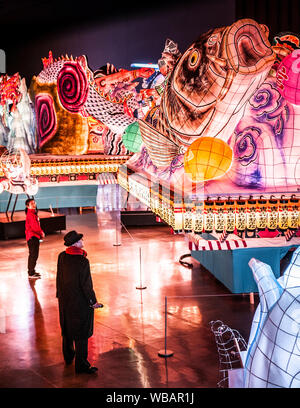 JAN 20, 2014 Aomori, Japan : Giant illuminated lantern Nebuta lantern float in Nebuta Warasse, Aomori, Japan Stock Photo