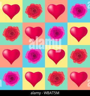 Seamless pattern background with hearts, colorful illustration. Valentines Day holidays typography. Vector EPS10. Stock Vector