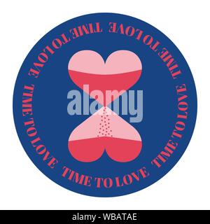 Two hearts in the form of hourglass on a round background. Design for Valentine's day. Vector illustration EPS10 Stock Vector