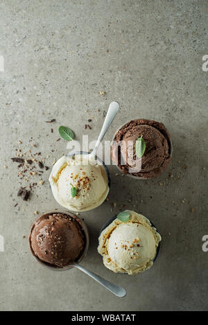 Set of ice cream scoops with chocolate and vanilla flavours Stock Photo