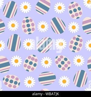Seamless pattern with Easter eggs and chamomiles. Vector illustration EPS10 Stock Vector