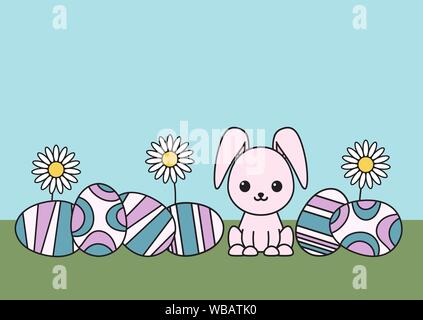 Decorative Easter background with eggs and rabbit. Suitable for postcard design. Vector illustration EPS10 Stock Vector