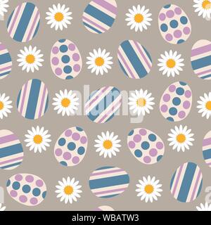 Seamless pattern with Easter eggs and chamomiles. Vector illustration EPS10 Stock Vector