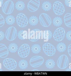 Seamless pattern with Easter eggs and chamomiles with neon effect. Vector illustration EPS10 Stock Vector