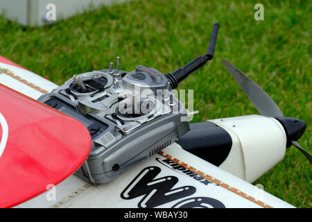 Modern radio control unit for aircraft modellers. Stock Photo