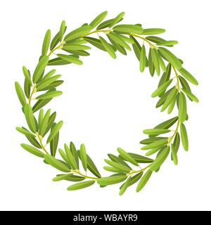 Flat illustration of olive wreath isolated on white background. For natural cosmetics, olive oil, health care products. Vector illustration Stock Vector