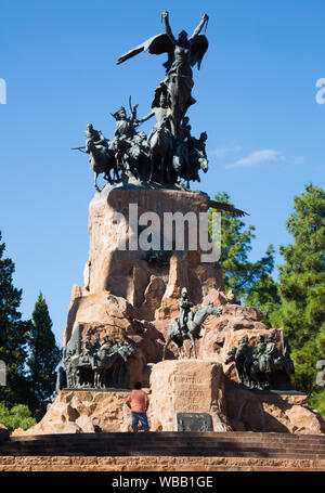 Monument on mound of Glory in city of Mendoza at foot of Cerro de la Gloria mountain. Mendoza, Argentina Stock Photo
