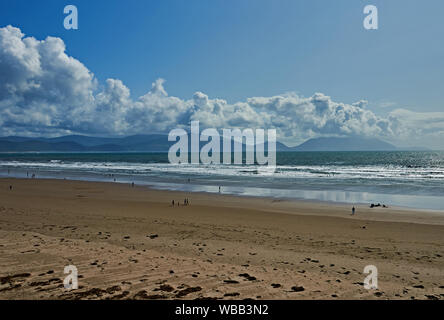 Inch Strand on the Dingle peninsular in County Kerry with waves breaking on the wide sandy beach. Stock Photo