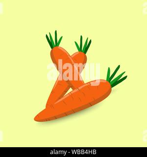 fresh carrots vegetable isolated on yellow background vector illustration Stock Vector