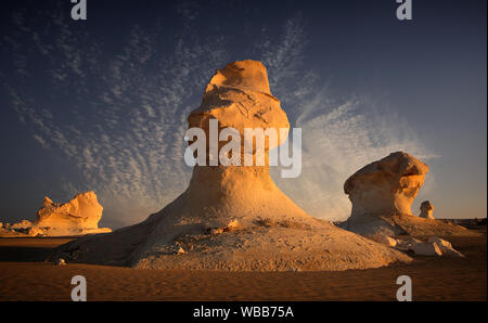 Bizarre rock formation, sunset White Desert, Egypt Stock Photo