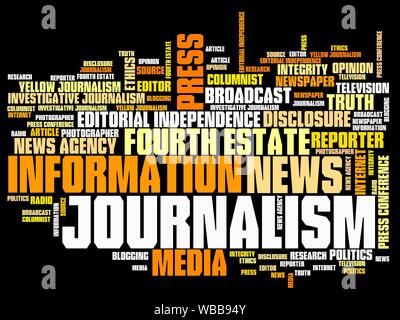 Journalism and press issues and concepts word cloud illustration. Word collage concept. Stock Photo