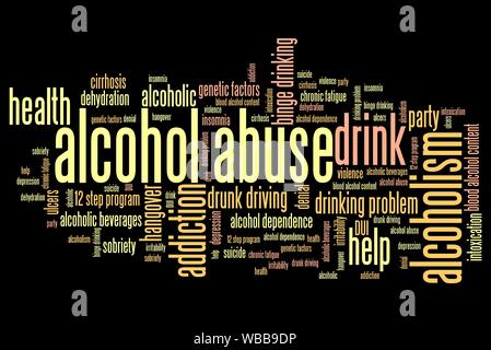 Alcohol abuse and alcoholism issues and concepts word cloud illustration. Word collage concept. Stock Photo