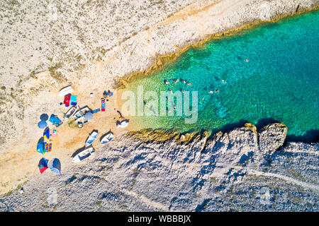 Zadar archipelago idyllic cove beach in stone desert scenery near Zecevo island, Dalmatia region of Croatia Stock Photo