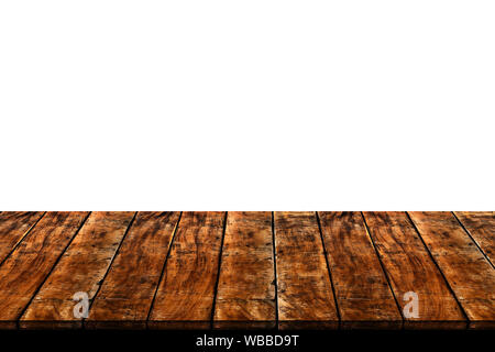 Empty wooden table isolated on white background with clipping path Stock Photo
