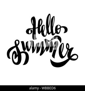 Hello Summer black brush handwriting lettering isolated Stock Vector