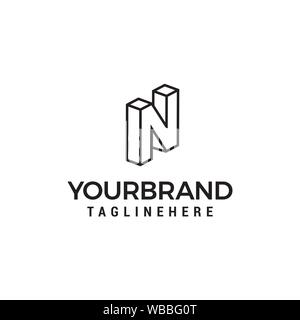Letter N logo 3D isometric lines geometric shape template design vector Stock Vector