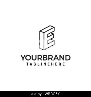 Letter E logo 3D isometric lines geometric shape template design vector Stock Vector