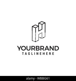 Letter H logo 3D isometric lines geometric shape template design vector Stock Vector