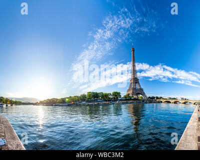 Panorama of the Eiffel Tower and riverside of the Seine in Paris