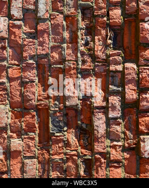 Destroyed by time and precipitation brick wall. The Background of old vintage brick wall Stock Photo