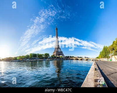 Panorama of the Eiffel Tower and riverside of the Seine in Paris