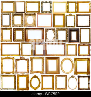 Collage of vintage photo and picture frames isolated on white Stock Photo