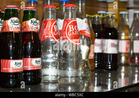 A small shop in Suleymaniye, Istanbul sells only Turkish local sodas from all cities and different brands. Stock Photo