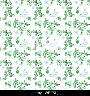 Seamless pattern with flowers, leaves, branches. Vector colorful endless floral background. The elegant illustration for fashion prints, fabric, scrap Stock Vector