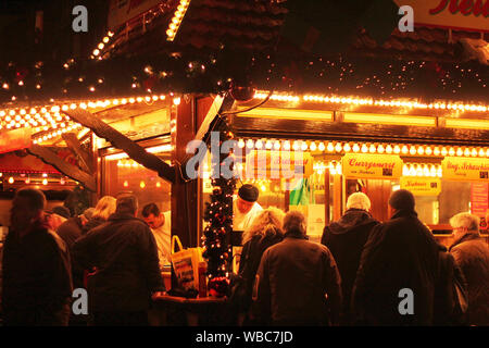 Night at Bremen Christmas market with Christmas lights. Stock Photo