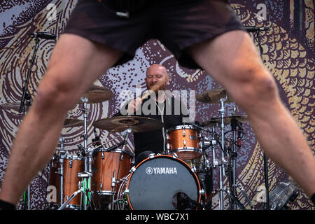 Trondheim, Norway. 3rd, June 2018. The American metalcore band Killswitch Engage performs a live concert during the Norwegian music festival Trondheim Rocks 2018. Here drummer Justin Foley is seen live on stage. (Photo credit: Gonzales Photo - Tor Atle Kleven). Stock Photo