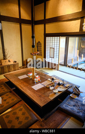 Interior of a traditional Japanese restaurant with tatami flooring and ...