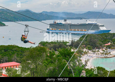 Caribbean cruise ship - Royal Caribbean Anthem of the Seas in port in Labadee Haiti - cruise ship port - cruise ship holiday - cruise ship vacation Stock Photo