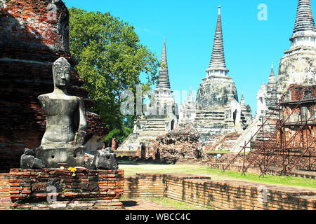 Ancient Buddha statues at Wat Mahathat, Buddhist temple complex in Ayutthaya near Bangkok. Thailand Stock Photo