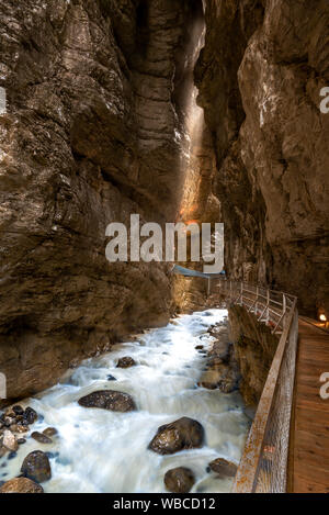 Blue walking net, Gletscherschlucht, White Lütschine river gorge,  Grindelwald, Switzerland, Europe.