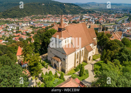 Aerial summer view of the Church on the hill in Sighisoara Citadel, Mures, Transylvania, Romania Stock Photo
