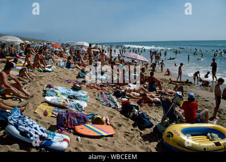 CROWDED BEACH  Les Sables d'Olonne, Vendee,  western France Stock Photo