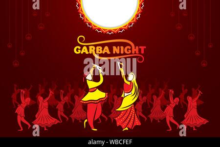 Indian couple playing Garba in Dandiya Night Navratri Dussehra festival of India celebrate Stock Vector