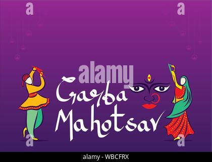 Indian couple playing Garba in Dandiya Night Navratri Dussehra festival of India celebrate Stock Vector