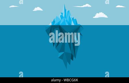 Iceberg in the ocean with a view under water. Global Warming Background Concept. Flat and solid color vector illustration. Stock Vector