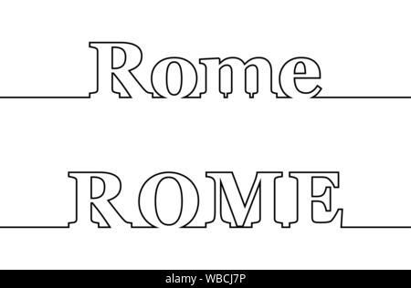 ROM. Contour line with the name of the capital of Italy. Uppercase and lowercase letters Stock Vector