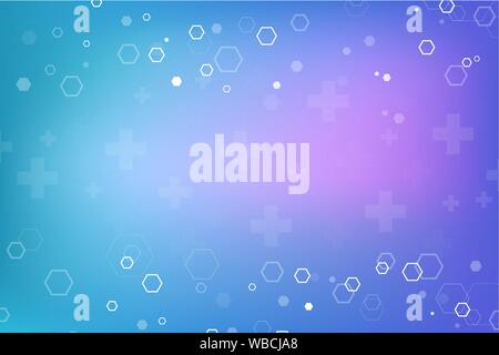 Abstract medical background DNA research, molecule, genetics, genome, DNA chain. Genetic analysis art concept with hexagons, waves, lines, dots Stock Vector