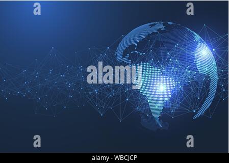 Global network connection concept. Big data visualization. Social network communication in the global computer networks. Internet technology. Business Stock Vector