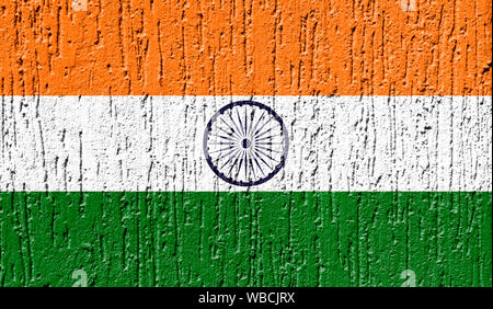 India flag painted on brick wall with wooden floor Stock Photo ...