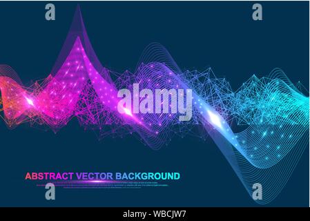 Dynamic particles sound wave flowing abstract background. Abstract colorful wave lines background. Geometric template for your design brochure, flyer Stock Vector