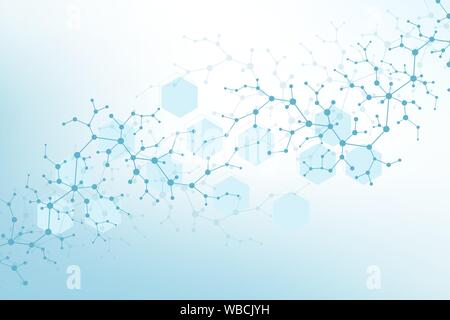Geometric abstract background molecule with hexagons. Technology pattern with lines, dots, hexagons. Futuristic molecule shapes concept for medical Stock Vector