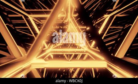 abstract stylish gold golden wireframe triangle design with nice reflections background 3d illustration Stock Photo