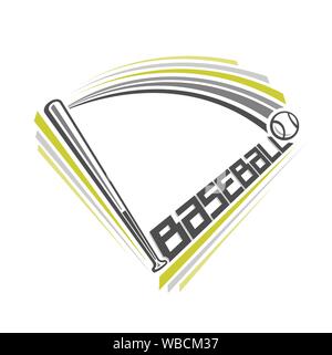 Vector illustration of logo for baseball club, consisting of flying on trajectory baseball ball, hitting bat on ball. Stock Vector