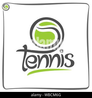 Vector illustration of logo for green ball of lawn tennis. Stock Vector