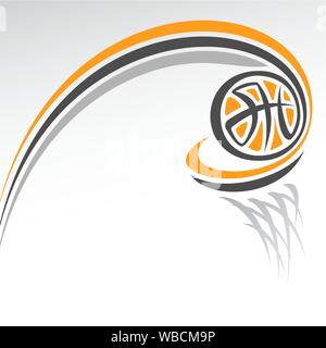Vector abstract illustration for logo of basketball, consisting of basketball ball flying along the trajectory exactly in basket with net Stock Vector