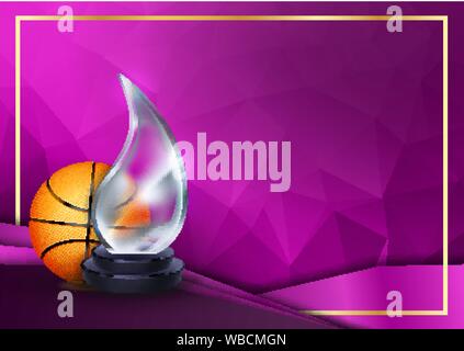 Basketball Certificate Diploma With Glass Trophy Vector. Sport Award Template. Achievement Design. Honor Background. A4 Horizontal. Illustration Stock Vector